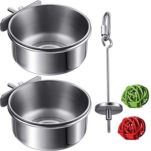 Ghulumn 5 Paket Edelstahl HäUschen Set Papagei FüTterung Geschirr Becher Futter Wasser Schalen Vogelfutter Halter für KäFige Kleintiere von Ghulumn