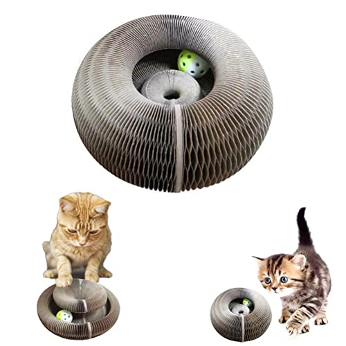 Ghzste Magic Organ Cat Scratching Board, Cat Scratcher Toy Foldable Organ Cat Scratching Board with Bell Ball Cat Toy for Cats and Kittens von Ghzste