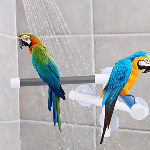 Ghzste PVC-Vogelbad, Dusche, Badestange, Ständer mit Saugnapf für Papageienaras von Ghzste