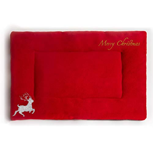 Ghzste Super Weicher Flusen, Weihnachtsfest -Katzenbettmatten -Hundebettmatte, Langlebig und Waschbar, für Kleine Mittelgroße Große Hunde Schlafen, Geeignet für Hundekäfige und Sofas (L（70 * 55CM）) von Ghzste