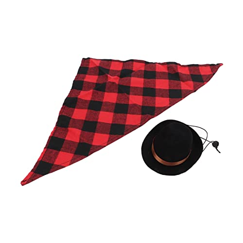 Hunde-Cowboy-Hut und Schal, Verstellbares Haustier-Cowboy-Kostüm-Set für Halloween-Party-Rollenspiele (schwarz+rotes Gitter) von Ghzste