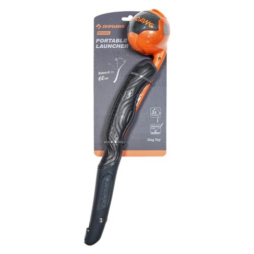 GiGwi, Ergonomischer Ballwerfer für Hunde, langlebige Materialien, beeindruckende Reichweite, kompatibel mit Standard-Bällen, einfach zu bedienen, 61 cm, orange/grau, Modell Skipdawg von GiGwi