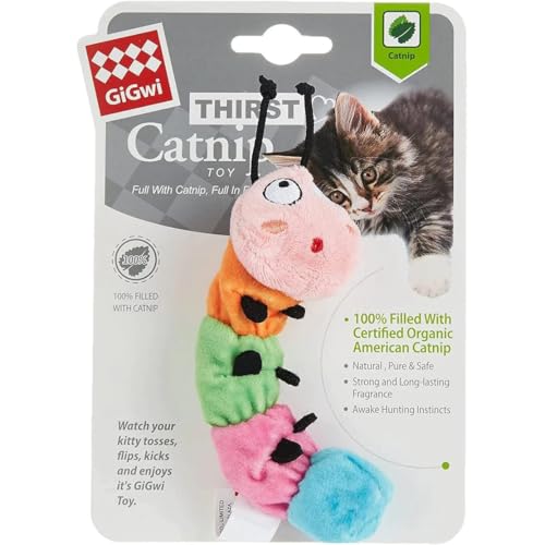 GiGwi Interaktives Katzenspielzeug 100% Bio Katzenminze Katapillar Spielzeug für Katzen und Kätzchen, Für Indoor und Outdoor Katzen - Mehrfarbig von GiGwi