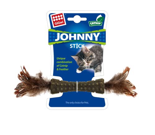 GiGwi Rosewood Haustierprodukte GiGwi Katzenminze und Feder Johnny Stick Katzenspielzeug, interaktives Katzenspielzeug für Innen- und Außenkatzen, Weiß/Braun von GiGwi