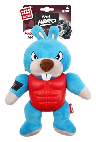 GiGwi I'm Hero TPR Armor Rabbit Plüsch Hundespielzeug mit Quietscher für Harte Kauer, Blau von GiGwi