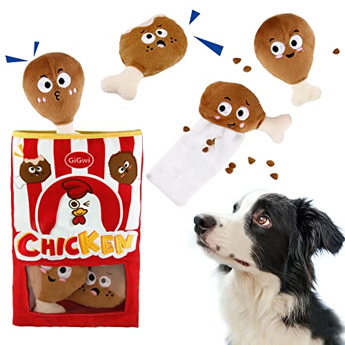 Gigwi Interaktives quietschendes Hundespielzeug, versteckt und sucht Hundespielzeug gegen Langeweile und Stimulierung, lustiges Knister-Hundespielzeug-Set Eimer, 2-in-1-Hunde-Puzzle-Spielzeug für alle von GiGwi