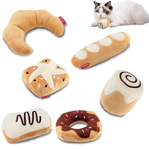 Gigwi Katzenminze-Spielzeug für Indoor-Katzen, interaktives Katzenspielzeug für Kätzchen, Knisterkissen, Katzen-Kicker-Spielzeug, weiche Zahnübung, Kätzchen-Spielzeug, Brot, 6 Stück, von GiGwi