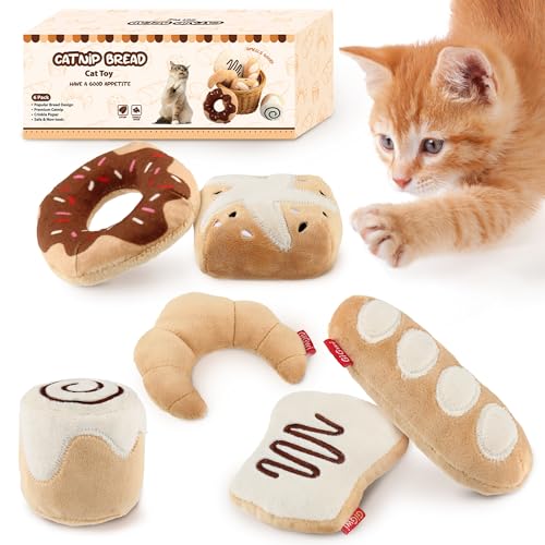 Gigwi Katzenminze-Spielzeug für Katzen, interaktives Plüsch-Katzen-Kicker-Spielzeug-Set, Brot-Design, Knister-Katzenspielzeug zur Anreicherung mit nachfüllbarer Katzenminze, sicheres Material, von GiGwi