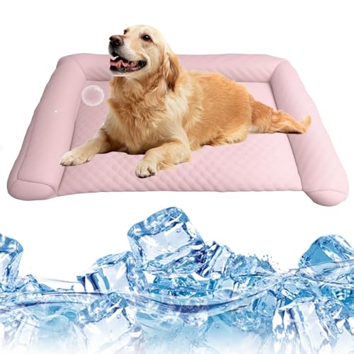 GiHie Pet Ice Mat Cooling Mat, 2025 Neue Sommer Hundebett, Waschbar Kühlmatte für Hunde und Katzen, Komfortabel Haustier Kühlbett für Heiße Sommertage, Perfekt für Haustierbesitzer (Rosa, L) von GiHie
