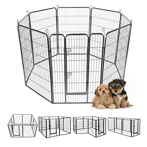 Giantex 16/8 Paneele Haustier-Laufstall mit Tür, faltbarer Hundetrainingsgehege, tragbar, konfigurierbar, Katzenzaun für Katzen, Huhn, Kaninchen, Outdoor, Metall, Haustier-Trainingszaun, Barriere, von Giantex