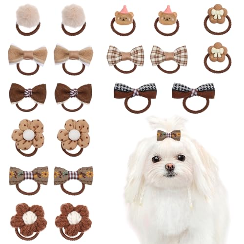 Giantree 20 Stück Hundehaarschleifen für kleine Hunde, niedliche Hundeschleifen mit Gummibändern, niedliche Fellpflege, Blumenball, Schleife, Kopfknoten, Hundehaar-Accessoires, Haargummis für Yorkie, von Giantree