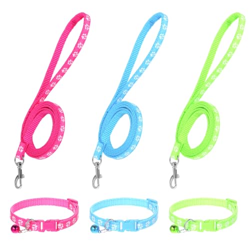 Giantree 3er Set Welpenhalsbänder mit Leine Set, Hundehalsband und Leine, Verstellbares Haustier Hundehalsband mit Leine Nylon Haustier Halsband für Welpen Kleine Mittlere Hunde (rot+blau+grün) von Giantree