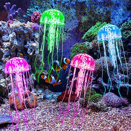 Giantree Aquarium-Dekorationen, 4 Stück, bunte Quallen-Ornamente mit Leuchteffekt, leuchtende Aquarium-Dekorationen, Aquarium-Ornament für verschiedene Aquarien von Giantree