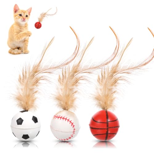 Giantree Hüpfender Katzenball mit Feder, 3 Stück Katzen-Hüpfbälle Federn Katzenspielzeug, Federballspielzeug für Wohnungskatzen Durchmesser 3cm Interaktives Katzenspielzeug Ball für Katzen Sport Giantree Hüpfender Katzenball mit Feder, 3 Stück Katzen-Hüpfbälle Federn Katzenspielzeug, Federballspielzeug für Wohnungskatzen Durchmesser 3cm Interaktives Katzenspielzeug Ball für Katzen Sport von Giantree