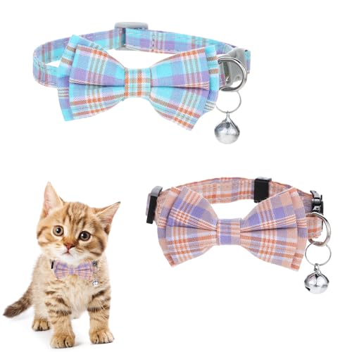 Giantree Katzenhalsband, Katzenhalsband mit Glöckchen, Katzenfliege, Kätzchenhalsband mit Glöckchen, Katzenhalsbänder für Mädchen und Katzen, stilvolles Karomuster mit abnehmbarer Fliege, Giantree Katzenhalsband, Katzenhalsband mit Glöckchen, Katzenfliege, Kätzchenhalsband mit Glöckchen, Katzenhalsbänder für Mädchen und Katzen, stilvolles Karomuster mit abnehmbarer Fliege, von Giantree