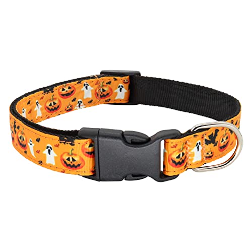 Giecooh Halloween-Hundehalsband, Kürbis, Hexe, Fledermaus, Geistmuster, verstellbare Halsbänder für große Hunde, Kürbis + Fledermaus von Giecooh