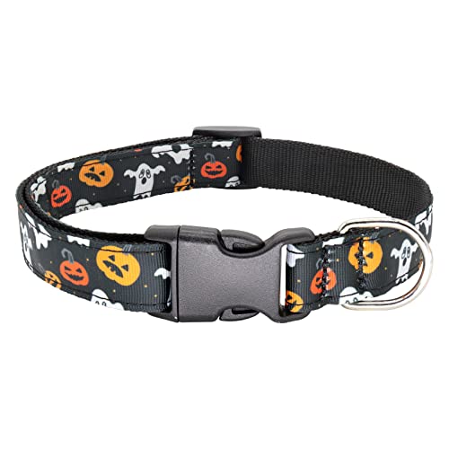 Giecooh Halloween-Hundehalsband, Kürbis, Hexe, Fledermaus, Geistmuster, verstellbare Halsbänder für kleine Hunde, Kürbis und Geist von Giecooh