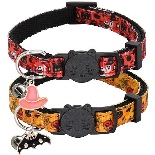 Giecooh Halloween-Katzenhalsband, 2 Stück, mit Glöckchen, Kürbis-Geister-Anhänger und Fledermäuse Giecooh Halloween-Katzenhalsband, 2 Stück, mit Glöckchen, Kürbis-Geister-Anhänger und Fledermäuse von Giecooh