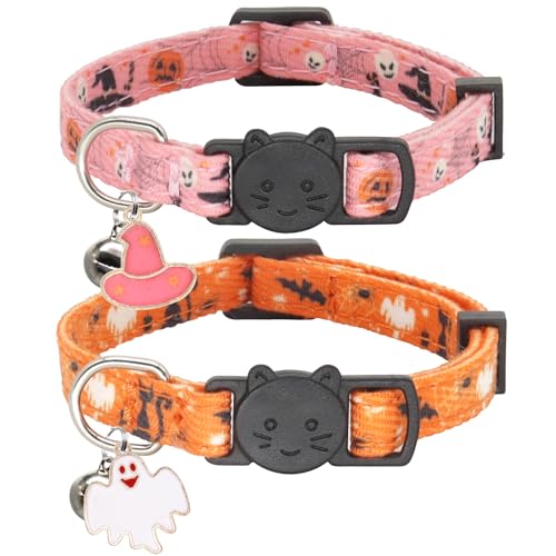 Giecooh Halloween-Katzenhalsband, Baumwolle, 2 Stück, Katzenhalsband mit Glöckchen, Breakaway-Halsbänder für Mädchen, Jungen, Katzen, Kätzchen, Halloween, Rosa Giecooh Halloween-Katzenhalsband, Baumwolle, 2 Stück, Katzenhalsband mit Glöckchen, Breakaway-Halsbänder für Mädchen, Jungen, Katzen, Kätzchen, Halloween, Rosa von Giecooh
