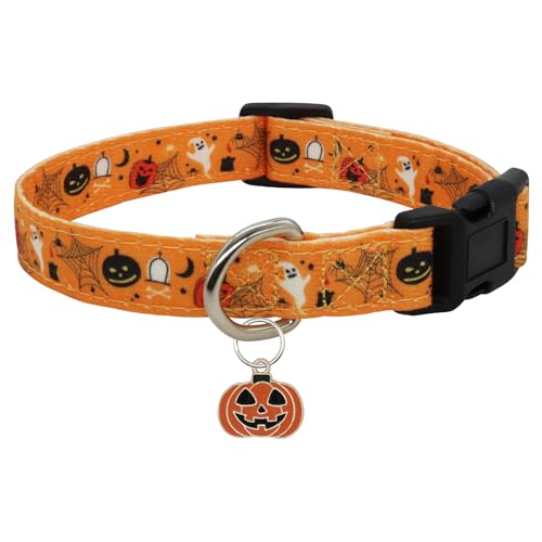 Giecooh Hundehalsband aus Baumwolle mit Anhänger, niedlich, bequem, für Mädchen und Jungen, für kleine Hunde, S, Halloween, Orange Giecooh Hundehalsband aus Baumwolle mit Anhänger, niedlich, bequem, für Mädchen und Jungen, für kleine Hunde, S, Halloween, Orange von Giecooh