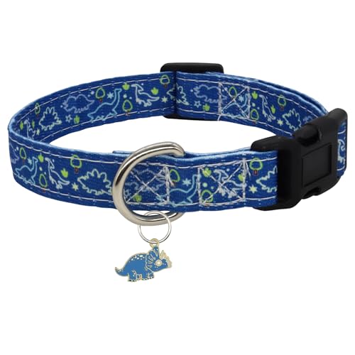 Giecooh Hundehalsband aus Baumwolle mit Anhänger, niedlich, bequem, für Mädchen und Jungen, für kleine Hunde, S, blauer Dinosaurier Giecooh Hundehalsband aus Baumwolle mit Anhänger, niedlich, bequem, für Mädchen und Jungen, für kleine Hunde, S, blauer Dinosaurier von Giecooh