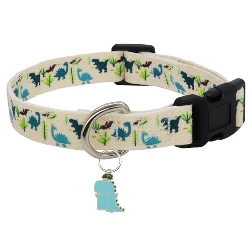 Giecooh Hundehalsband aus Baumwolle mit Anhänger, niedlich, bequem, für Mädchen und Jungen, für mittelgroße Hunde, M, Dinosaurier Giecooh Hundehalsband aus Baumwolle mit Anhänger, niedlich, bequem, für Mädchen und Jungen, für mittelgroße Hunde, M, Dinosaurier von Giecooh