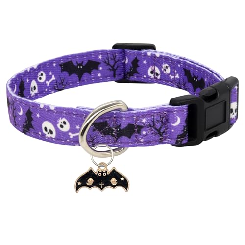 Giecooh Hundehalsband aus Baumwolle mit Anhänger, niedlich, bequem, für Mädchen und Jungen, für mittelgroße Hunde, M, Halloween, Violett Giecooh Hundehalsband aus Baumwolle mit Anhänger, niedlich, bequem, für Mädchen und Jungen, für mittelgroße Hunde, M, Halloween, Violett von Giecooh
