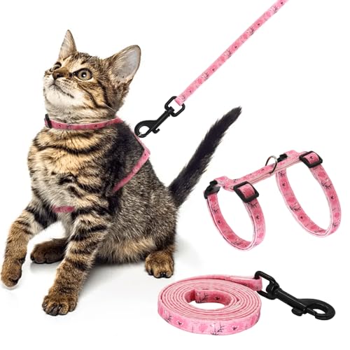 Giecooh Katzengeschirr und Leine aus Baumwolle, ausbruchsicher, verstellbar, weiches Geschirr für Kätzchen, kleine & große Katzen, ideal für Reisen und Spaziergänge im Freien, Rosa von Giecooh