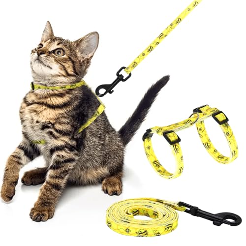 Giecooh Katzengeschirr und Leine aus Baumwolle, ausbruchsicher, verstellbar, weiches Geschirr für Kätzchen, kleine & große Katzen, ideal für Reisen und Spaziergänge im Freien (Biene) von Giecooh