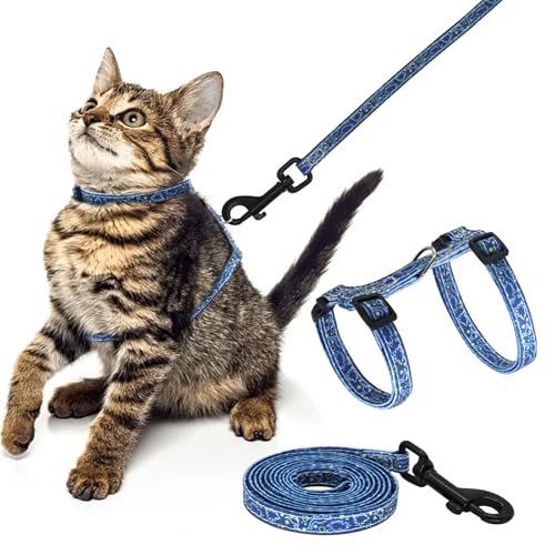 Giecooh Katzengeschirr und Leine aus Baumwolle, ausbruchsicher, verstellbar, weiches Geschirr für Kätzchen, kleine & große Katzen, ideal für Reisen und Spaziergänge im Freien (Dinosaurier) von Giecooh