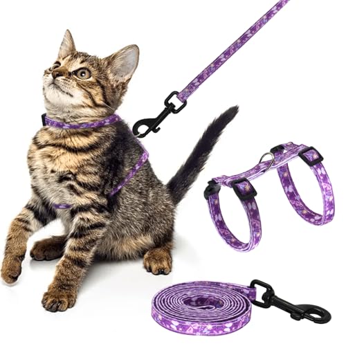 Giecooh Katzengeschirr und Leine aus Baumwolle, ausbruchsicher, verstellbar, weiches Geschirr für Kätzchen, kleine & große Katzen, ideal für Reisen und Spaziergänge im Freien (Schmetterling) von Giecooh