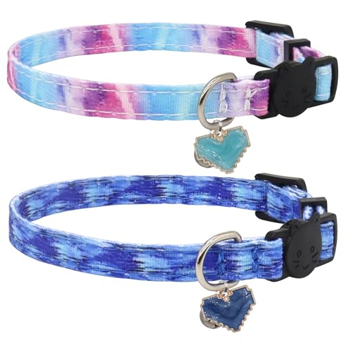Giecooh Katzenhalsband, Baumwolle, 2er-Pack, Katzenhalsband mit Glöckchen, Abreißhalsbänder für Mädchen, Jungen, Katzen, Kätzchen (Herz, 17,8 - 27,9 cm) von Giecooh