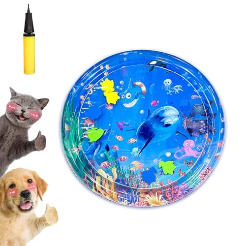 Gienslru Aquapaws Chill-Matte für Katzen (Kratzfest), interaktive Kühlwassermatte für Katzen, Katzenkühlmatte, PVC-verdickte sensorische Multifunktions-Kühlmatte, aufblasbar (D 65 * 65cm) von Gienslru