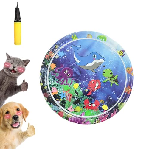 Gienslru Aquapaws Chill-Matte für Katzen (Kratzfest), interaktive Kühlwassermatte für Katzen, Katzenkühlmatte, PVC-verdickte sensorische Multifunktions-Kühlmatte, aufblasbar (H 100 * 100cm) von Gienslru