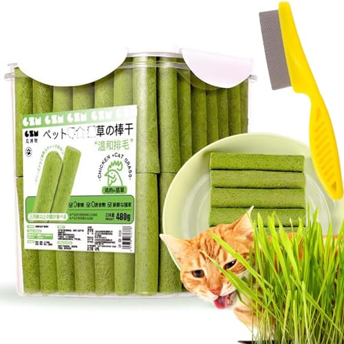 Gienslru Berdexa Cat Grass Teething Stick, Cat Grass Sticks for Indoor Cats, Cat Grass Teething Stick Hairballs for Hairball Removal,Cadental Care, Increase Appetite (80pcs) von Gienslru