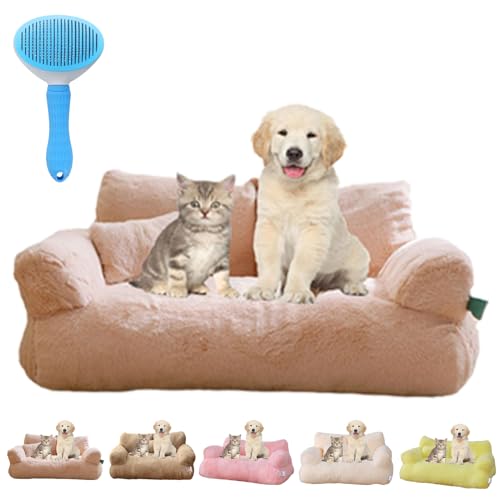 Gienslru Calming Pet Sofa, Calming Dog Bed Fluffy Plush pet Sofa, Memory Foam Removable Washable Pet Sofa, for Medium Small Dogs ＆Cats (Beige, M) von Gienslru