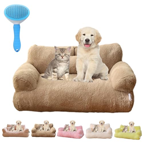 Gienslru Calming Pet Sofa, Calming Dog Bed Fluffy Plush pet Sofa, Memory Foam Removable Washable Pet Sofa, for Medium Small Dogs ＆Cats (Coffee, L) von Gienslru