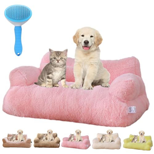 Gienslru Calming Pet Sofa, Calming Dog Bed Fluffy Plush pet Sofa, Memory Foam Removable Washable Pet Sofa, for Medium Small Dogs ＆Cats (Pink, L) von Gienslru