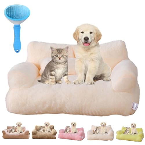 Gienslru Calming Pet Sofa, Calming Dog Bed Fluffy Plush pet Sofa, Memory Foam Removable Washable Pet Sofa, for Medium Small Dogs ＆Cats (White, L) von Gienslru