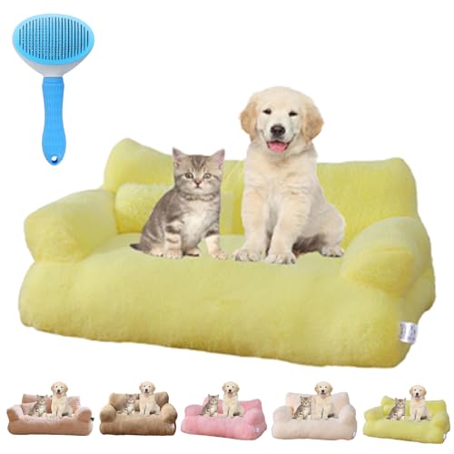 Gienslru Calming Pet Sofa, Calming Dog Bed Fluffy Plush pet Sofa, Memory Foam Removable Washable Pet Sofa, for Medium Small Dogs ＆Cats (Yellow, L) von Gienslru