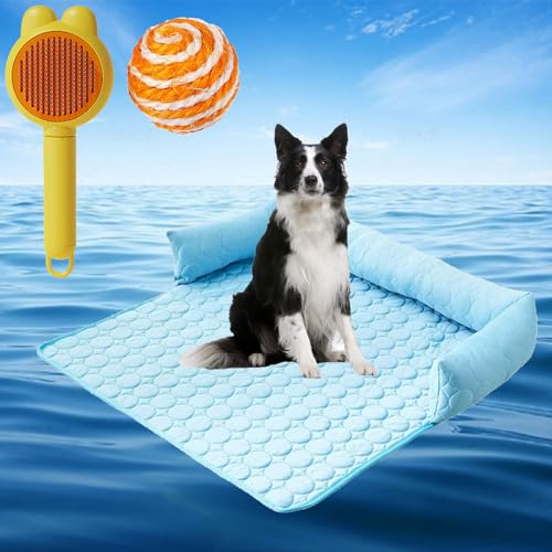 Gienslru HeatRelief Cooling Dog Bed, Pelzbarn Kühlendes Sofabett, Pelsbarn Cooling Mat, kühlender Autositz für Hunde, Hundedecke Sofa Halten Sie Ihr Fellbaby Kühler und Bequemer (Blau, 90×90cm) von Gienslru