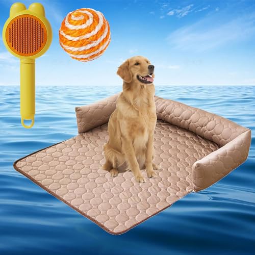 Gienslru HeatRelief Cooling Dog Bed, Pelzbarn Kühlendes Sofabett, Pelsbarn Cooling Mat, kühlender Autositz für Hunde, Hundedecke Sofa Halten Sie Ihr Fellbaby Kühler und Bequemer (Kamel, 90×135cm) von Gienslru