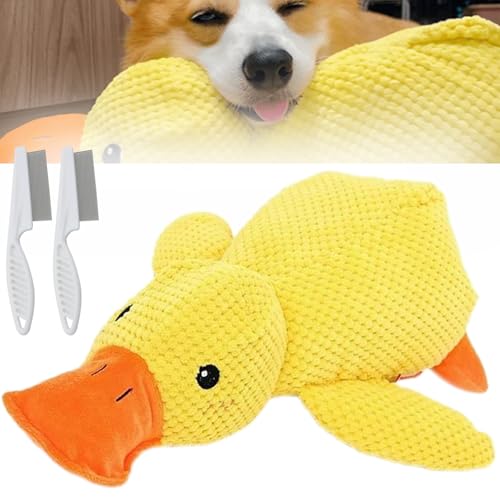 Gienslru Beruhigendes Entenspielzeug fr Hunde, Gelb, 45 x 25 cm/17,7 x 9,8 Zoll, Ente zur emotionalen Untersttzung, Quakgerusch, fr alle Hunderassen und -gren von Gienslru