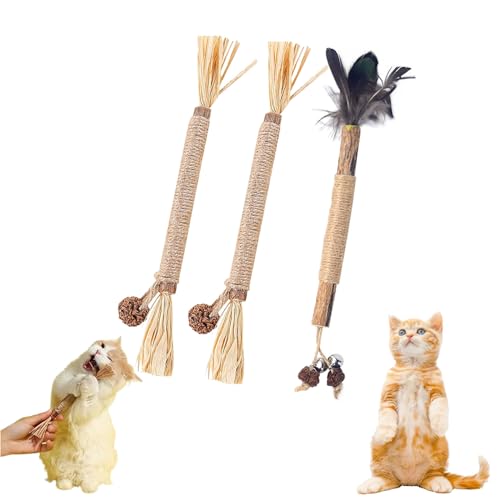 Gienslru Nunapets Cat Chew Toy, Nunapets Natural Silvervine Stick Cat Chew Toy, Nuna Pets Cat Chew Stick, Catnip Cat Chew Toys for Teeth Cleaning (A, 3pcs) von Gienslru