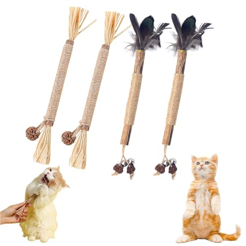 Gienslru Nunapets Cat Chew Toy, Nunapets Natural Silvervine Stick Cat Chew Toy, Nuna Pets Cat Chew Stick, Catnip Cat Chew Toys for Teeth Cleaning (A, 4pcs) von Gienslru