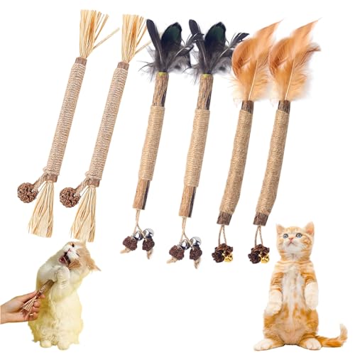 Gienslru Nunapets Cat Chew Toy, Nunapets Natural Silvervine Stick Cat Chew Toy, Nuna Pets Cat Chew Stick, Catnip Cat Chew Toys for Teeth Cleaning (A, 6pcs) von Gienslru