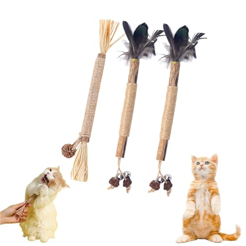 Gienslru Nunapets Cat Chew Toy, Nunapets Natural Silvervine Stick Cat Chew Toy, Nuna Pets Cat Chew Stick, Catnip Cat Chew Toys for Teeth Cleaning (B, 3pcs) von Gienslru