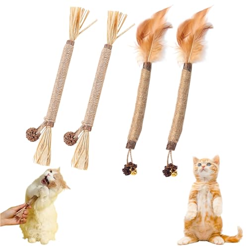 Gienslru Nunapets Cat Chew Toy, Nunapets Natural Silvervine Stick Cat Chew Toy, Nuna Pets Cat Chew Stick, Catnip Cat Chew Toys for Teeth Cleaning (B, 4pcs) von Gienslru