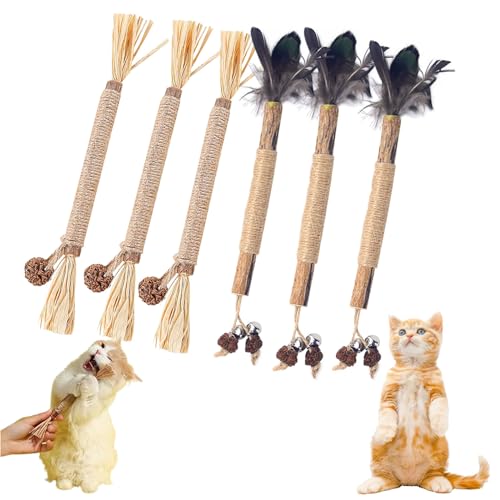 Gienslru Nunapets Cat Chew Toy, Nunapets Natural Silvervine Stick Cat Chew Toy, Nuna Pets Cat Chew Stick, Catnip Cat Chew Toys for Teeth Cleaning (B, 6pcs) von Gienslru