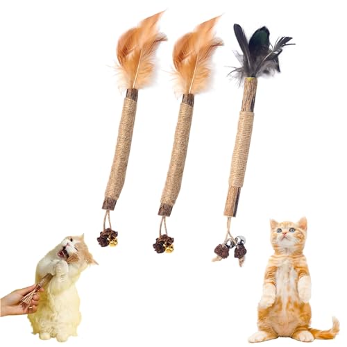 Gienslru Nunapets Cat Chew Toy, Nunapets Natural Silvervine Stick Cat Chew Toy, Nuna Pets Cat Chew Stick, Catnip Cat Chew Toys for Teeth Cleaning (C, 3pcs) von Gienslru